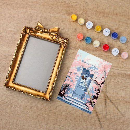 Cherry Blossom Doorway Mini Framed Paint by Numbers