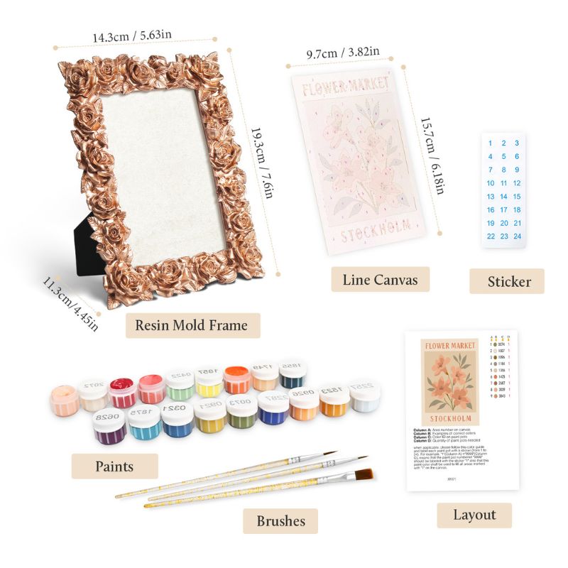 Rose Gold Floral Mini Framed Paint by Numbers