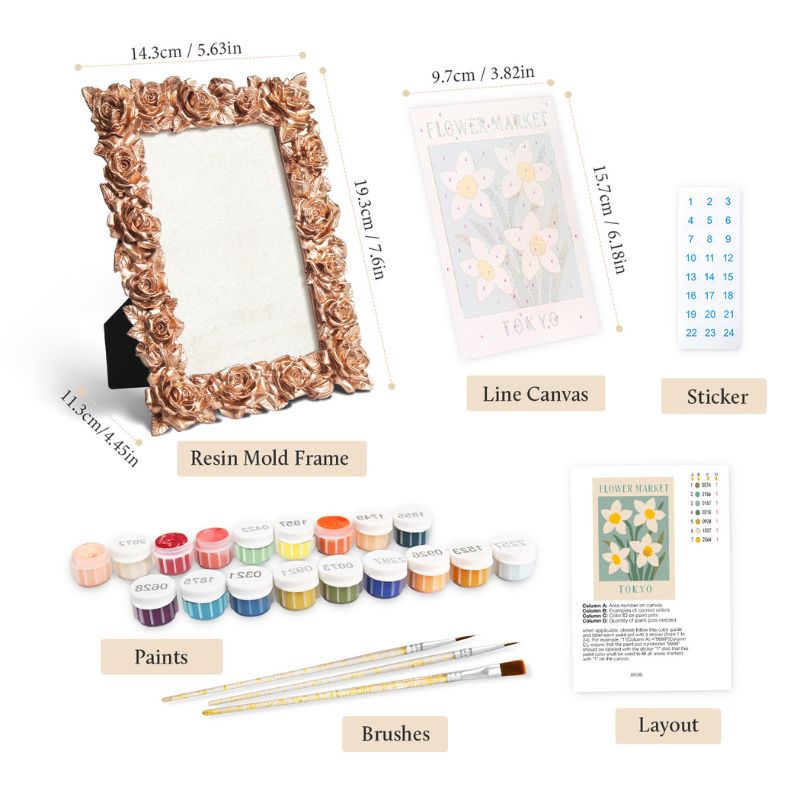 White Daffodil Mini Framed Paint by Numbers