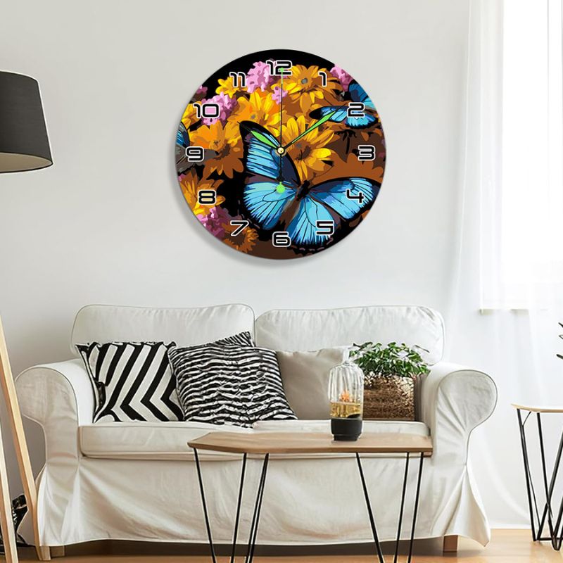 Blue Butterfly Floral Paint by Numbers Clock Kit