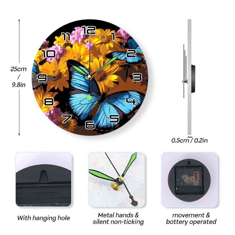 Blue Butterfly Floral Paint by Numbers Clock Kit