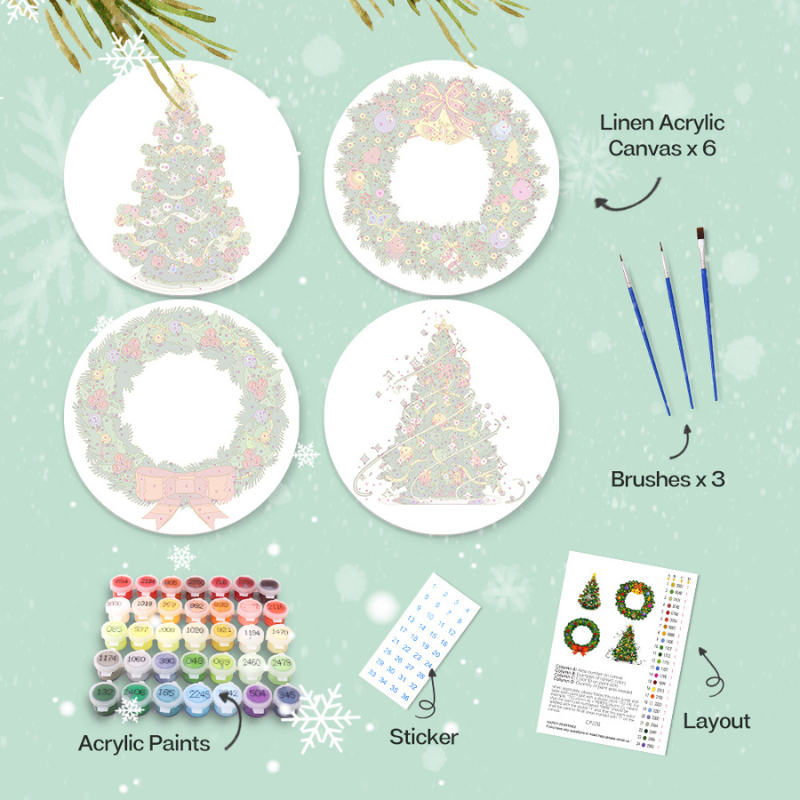 Christmas Greenery 4-Pieces Paint by Numbers Placemat