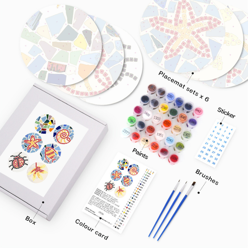 Coastal Mosaic 6-Piece Paint by Numbers Placemat