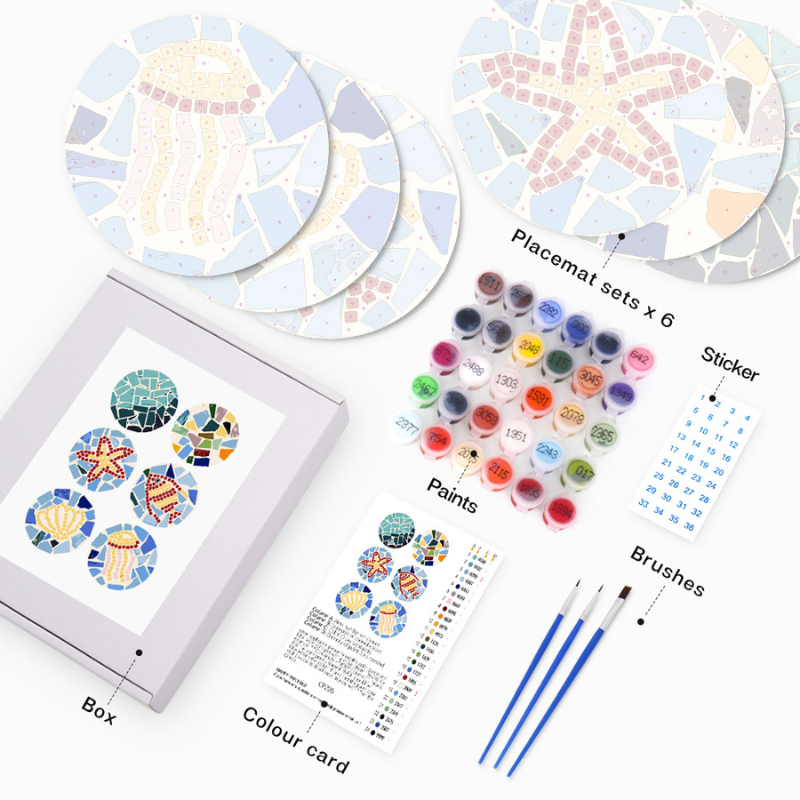 Coastal Sea Life Mosaic 6-Piece Paint by Numbers Placemat