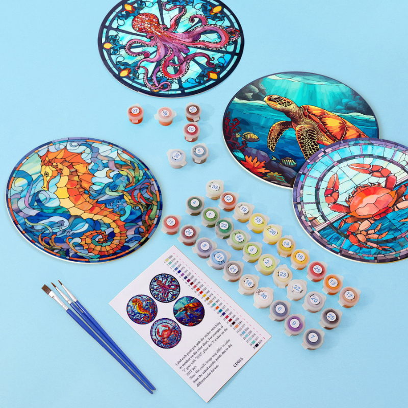 Colorful Marine Life 4-Piece Paint by Numbers Placemat