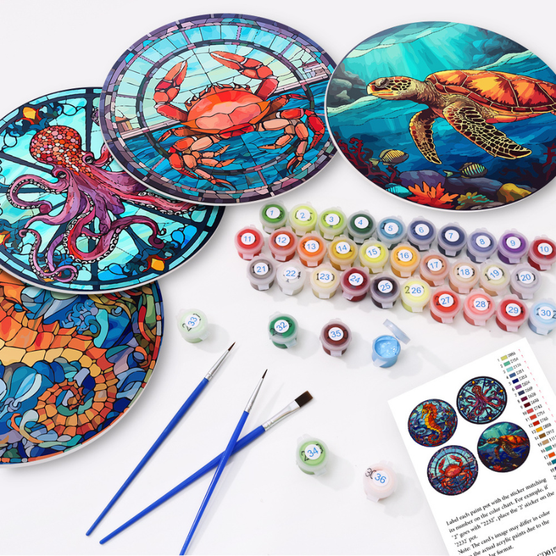 Colorful Marine Life 4-Piece Paint by Numbers Placemat