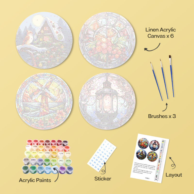 Colorful Winter Moments 4-Piece Paint by Numbers Placemat
