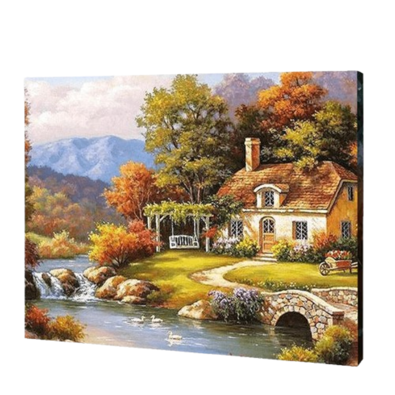 Cottage By the River Paint by Numbers