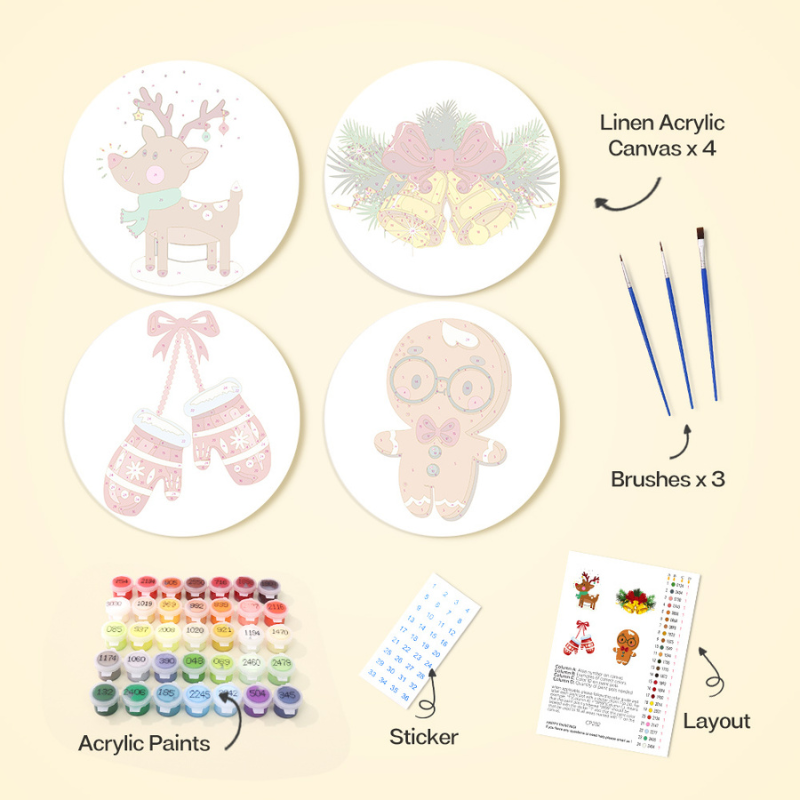 Cozy Christmas Characters 4-Pieces Paint by Numbers Placemat