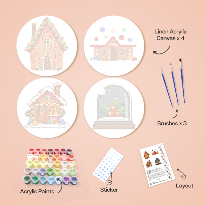 Cozy Gingerbread Christmas 4-Pieces Paint by Numbers Placemat