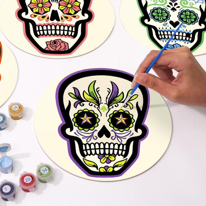 Floral Skull Designs 6-Pieces Paint by Numbers Placemat