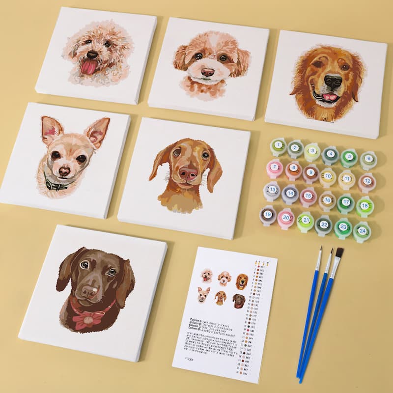 Lovely Dogs - 6 Mini Paintings