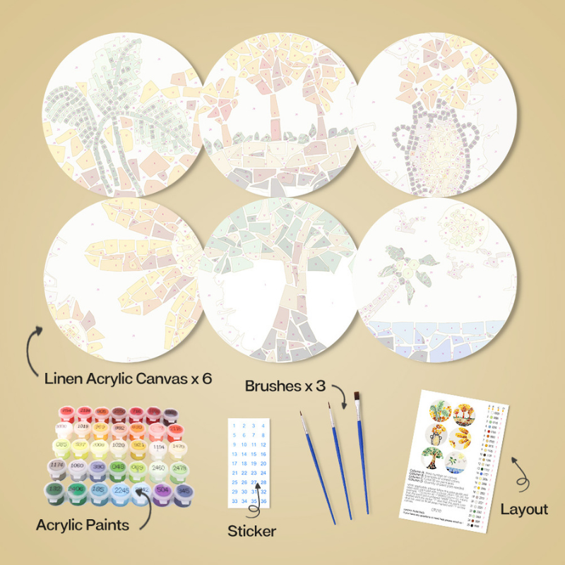 Palm & Nature Mosaic 6-Piece Paint by Numbers Placemat