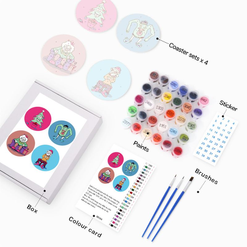 Quirky Christmas Characters Paint by Numbers Coasters