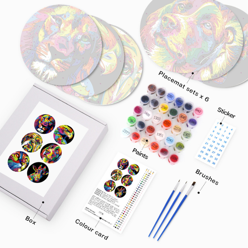 Rainbow Animal Faces 6-Pieces Paint by Numbers Placemat