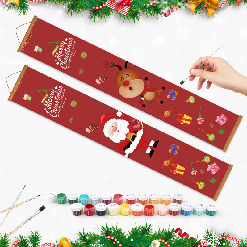 Santa & Reindeer Christmas Hanging Scroll Paint by Numbers Kit