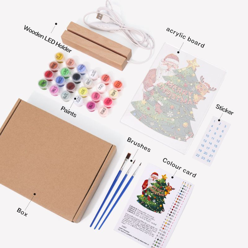 Santa and Reindeer Festive Tree LED Paint by Numbers