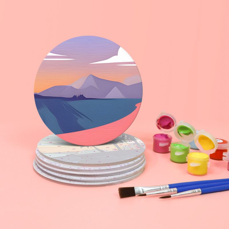 Scenic Mountain Landscapes Paint by Numbers Coasters