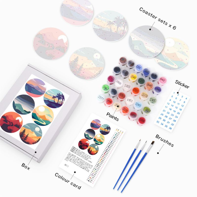 Scenic Mountain Landscapes Paint by Numbers Coasters