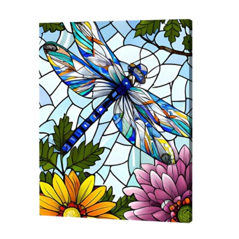 Stained Glass Dragonfly & Blossoms Paint by Numbers