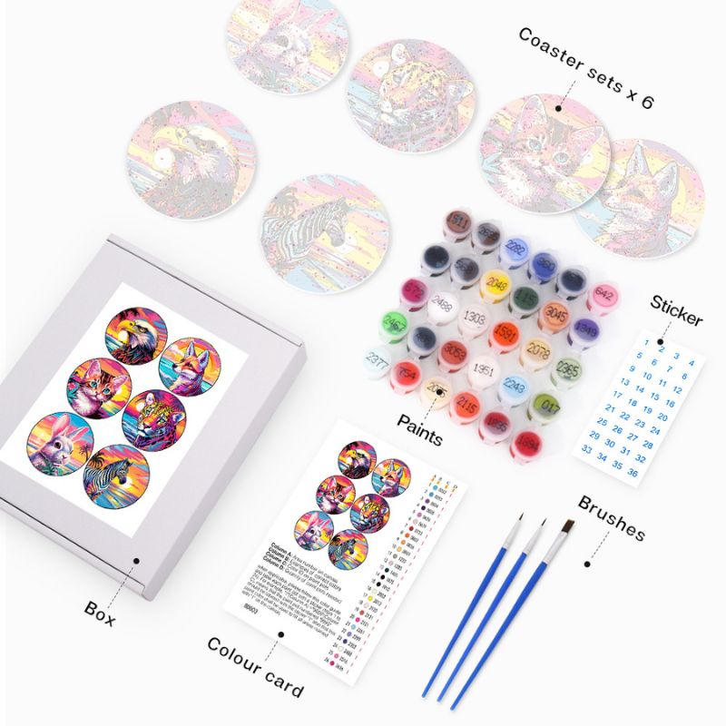 Sunset Wildlife Paint by Numbers Coasters