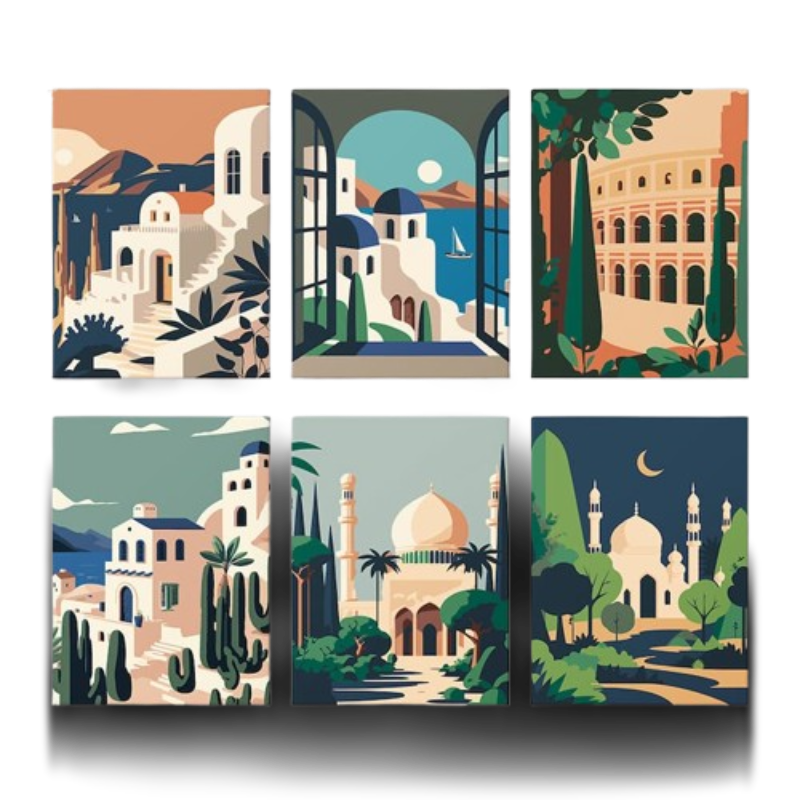 Timeless Cities - 6 Mini Paintings